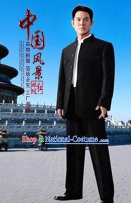 Chinese Tunic Suit Sun Yat Sen Uniform Wu Si Period Student Clothes for Men Black