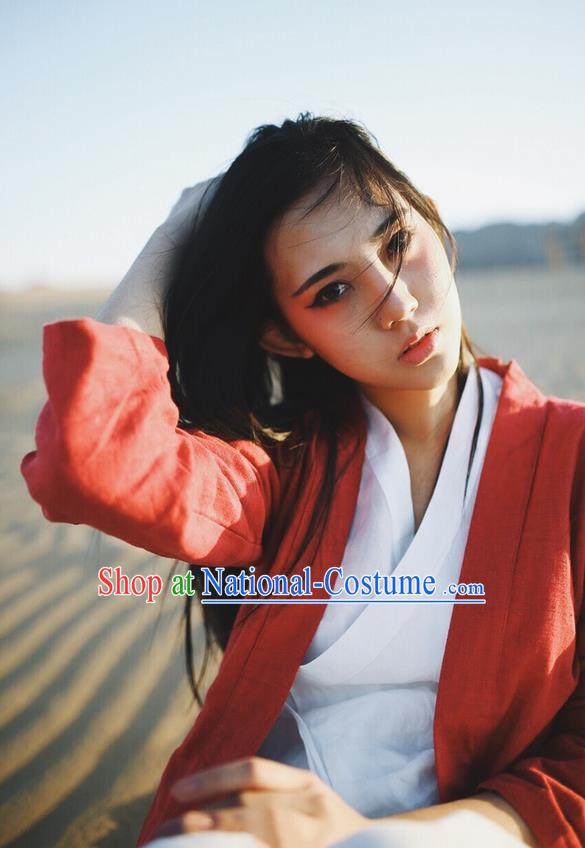 Traditional Classic Women Clothing, Traditional Chinese Classic Yarn Hanfu Jacket White Han Dynasty Blouse