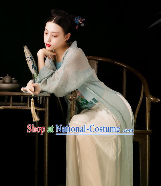 Traditional Classic Women Clothing, Traditional Chinese Style Yarn Hanfu, Classic Long Cape Cardigan, Han Dynasty Long Yarn Coat