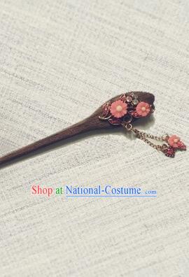 Classic Wooden Hairpins Metal Decorating Bu Yao Han Fu Access Colorful Flowers