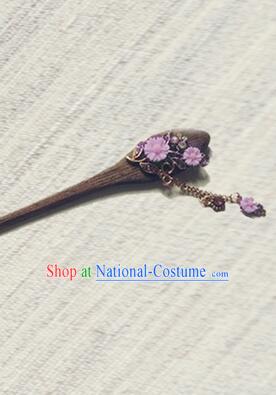 Classic Wooden Hairpins Metal Decorating Bu Yao Han Fu Access Colorful Flowers