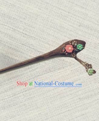 Classic Wooden Hairpins Metal Decorating Bu Yao Han Fu Access Colorful Flowers