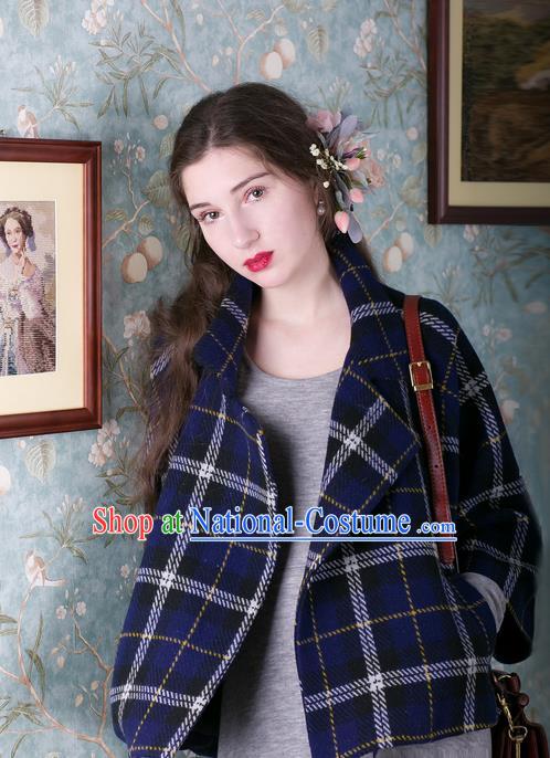 Traditional Classic Women Clothing, Traditional Classic Deep Blue Pure Woolen Tweed Jacket Wool Coats