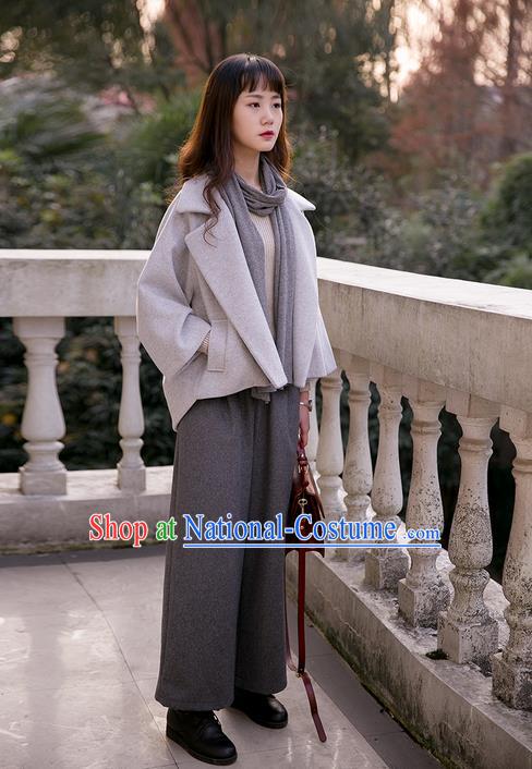 Traditional Classic Women Clothing, Traditional Classic Grey Pure Woolen Tweed Jacket Wool Coats