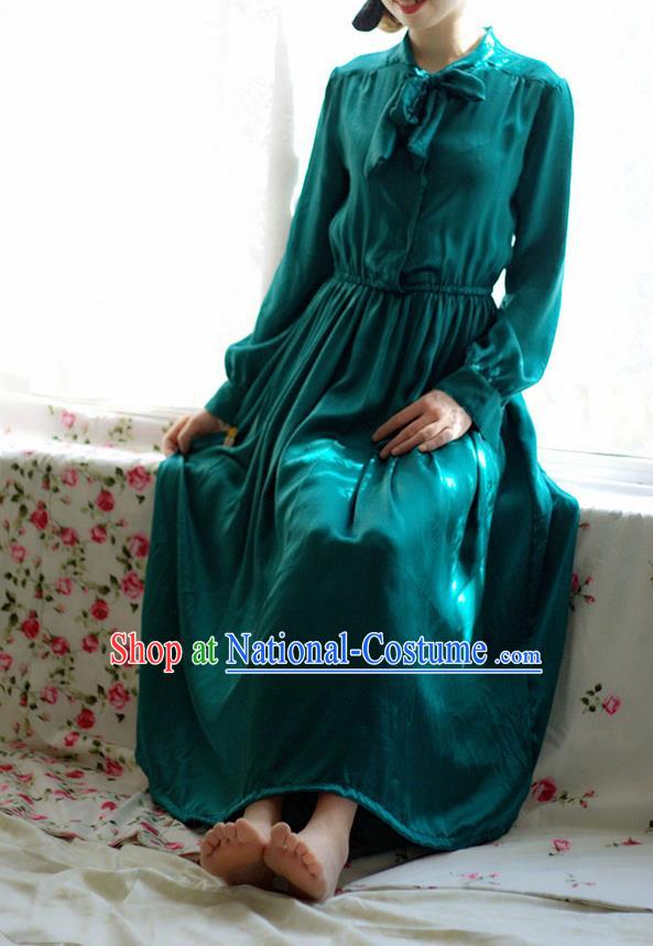 Traditional Classic Women Clothing, Traditional Classic Silk Satin Spring Long-Sleeved Dress Long Skirts