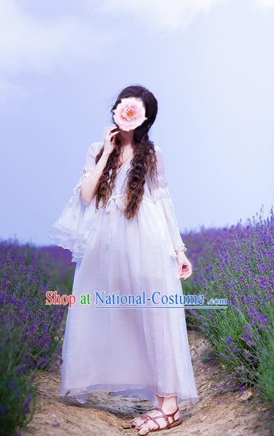 Traditional Classic Women Clothing, Traditional Classic Mandarin Sleeve Chiffon Long Skirt Horn Sleeve Dress