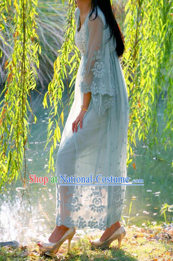 Traditional Classic White Silk Pajamas Heavy Lace Embroidery Evening Dress Restoring Garment Skirt Braces Skirt