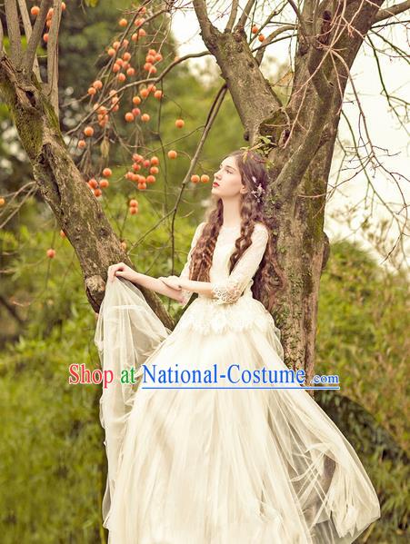 Traditional Classic Women Clothing, Traditional Classic Palace Heavy Lace Wedding Dress Bride Big Hem Long Skirts