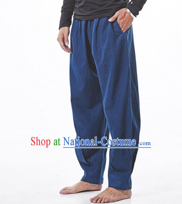 Traditional Chinese Linen Tang Suit Trousers, Chinese Ancient Costumes Elastic Practise Leg Pants Lay Pants Zen Pants