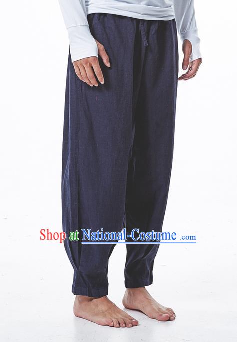 Traditional Chinese Linen Tang Suit Trousers, Chinese Ancient Costumes Elastic Practise Leg Pants Lay Pants Zen Pants