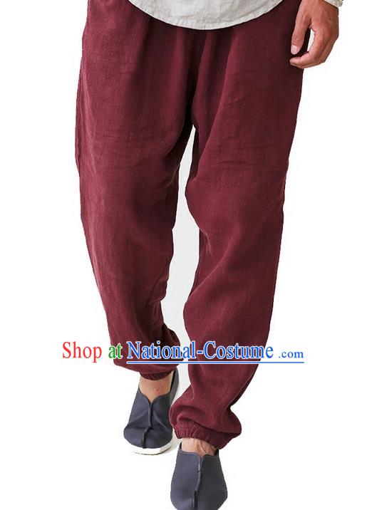 Traditional Chinese Linen Tang Suit Trousers, Chinese Ancient Costumes Signature Cotton Leg Pants Lay Pants Zen Pants