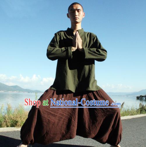 Traditional Chinese Linen Tang Suit Trousers, Chinese Ancient Costumes, Flax Nepal Big Fork Kuadang Pants Crotch Trousers Yoga Pants