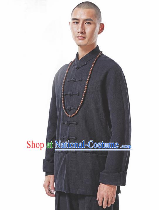 Traditional Chinese Long-Sleeved Linen Tangzhuang Overcoat, Flax Tang Suit Coat for Men