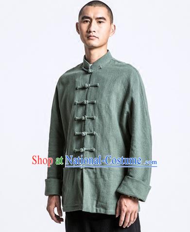 Traditional Chinese Long-Sleeved Linen Tangzhuang Overcoat, Flax Tang Suit Coat for Men