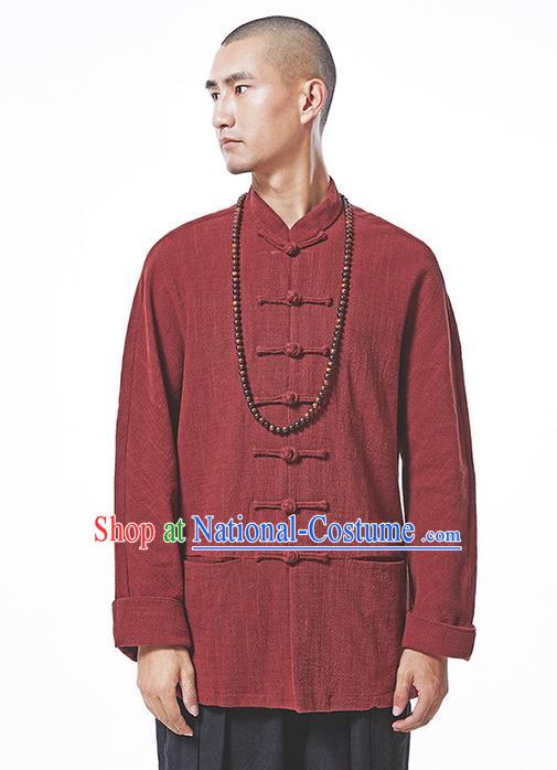 Traditional Chinese Long-Sleeved Linen Tangzhuang Overcoat, Flax Tang Suit Coat for Men