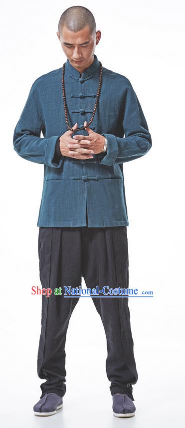 Traditional Chinese Long-Sleeved Linen Tangzhuang Overcoat, Flax Tang Suit Coat for Men