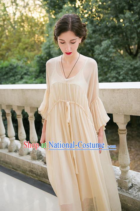 Traditional Classic Women Clothing, Traditional Classic Mandarin Sleeve Chiffon Long Skirt Horn Sleeve Dress