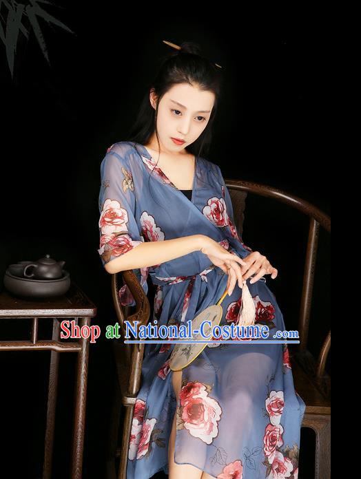 Traditional Classic Women Clothing, Traditional Classic Chinese Emulation Silk Printed Chiffon Dress, Long Skirt for Women