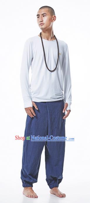 Traditional Chinese Linen Tang Suit Men Trousers, Chinese Ancient Costumes Cotton Pants, Straight Foot Trousers Zen Pants for Men