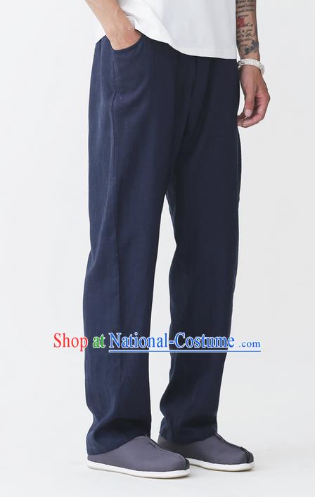 Traditional Chinese Linen Tang Suit Men Trousers, Chinese Ancient Costumes Cotton Pants, Pure Cotton Yarn Hemp Pants for Men