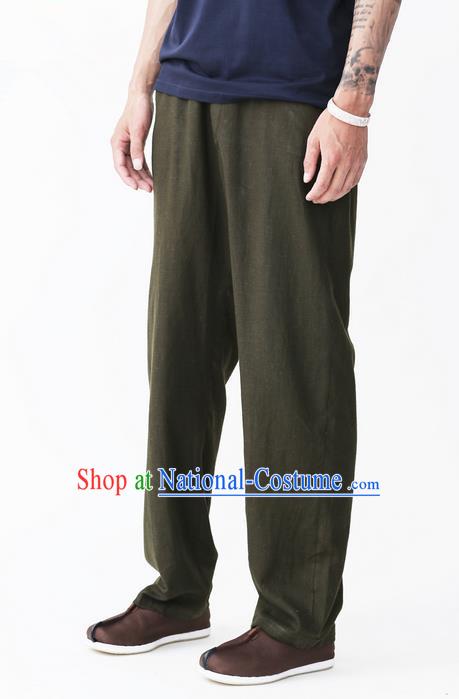 Traditional Chinese Linen Tang Suit Men Trousers, Chinese Ancient Costumes Cotton Pants, Pure Cotton Yarn Hemp Pants for Men