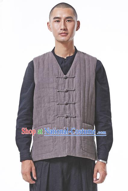 Traditional Chinese Linen Tang Suit Men Costumes Vest, Chinese Ancient Thicken Cotton Vest, Hanfu Vest for Men