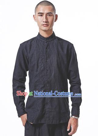 Traditional Chinese Linen Tang Suit Men Costumes Blouse, Chinese Ancient Tunic Suit Long Sleeved Shirt for Men