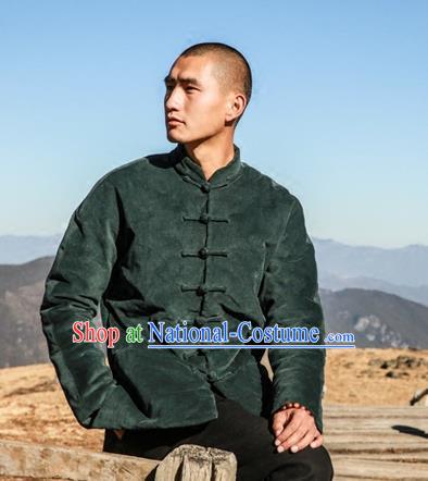 Chinese Hooded Cotton Linen Double-Breasted Tang Suit Plate Buttons Chinese Style Restoring Ancient Thick Cotton-Padded Jacket Hanfu Male Winter Coat