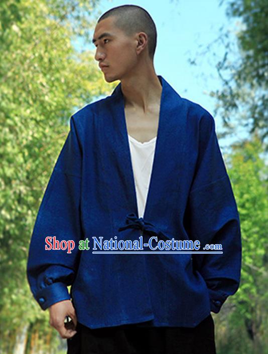 Traditional Chinese Jean Tang Suit Men Costumes Coat, Chinese Bandhnu Hanfu, Chinese Ancient Double Jean Linen Jacket for Men