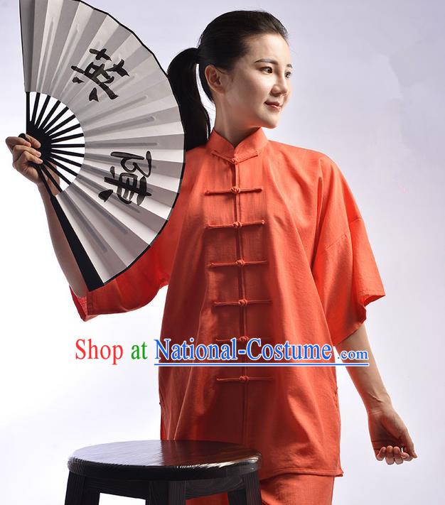 Traditional Chinese Top Linen Kung Fu Costume Martial Arts Kung Fu Training Uniform Tang Suit Gongfu Shaolin Wushu Clothing Tai Chi Taiji Teacher Suits Uniforms for Women