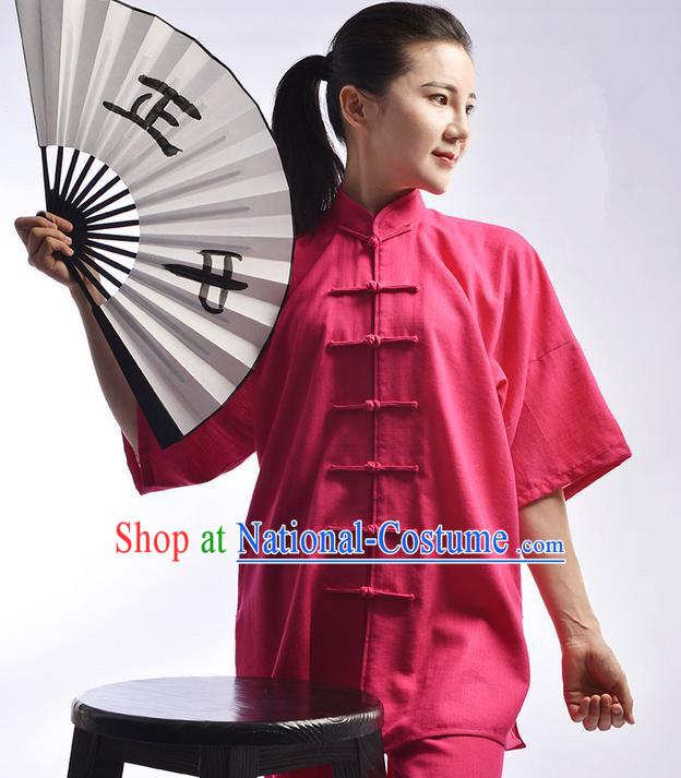 Traditional Chinese Top Linen Kung Fu Costume Martial Arts Kung Fu Training Uniform Tang Suit Gongfu Shaolin Wushu Clothing Tai Chi Taiji Teacher Suits Uniforms for Women