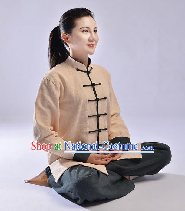 Traditional Chinese Top Thicken Linen Kung Fu Costume Martial Arts Kung Fu Training Uniform Tang Suit Gongfu Shaolin Wushu Clothing Tai Chi Taiji Teacher Suits Uniforms for Women