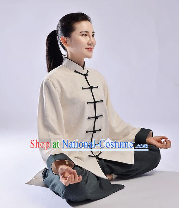 Traditional Chinese Top Thicken Linen Kung Fu Costume Martial Arts Kung Fu Training Uniform Tang Suit Gongfu Shaolin Wushu Clothing Tai Chi Taiji Teacher Suits Uniforms for Women