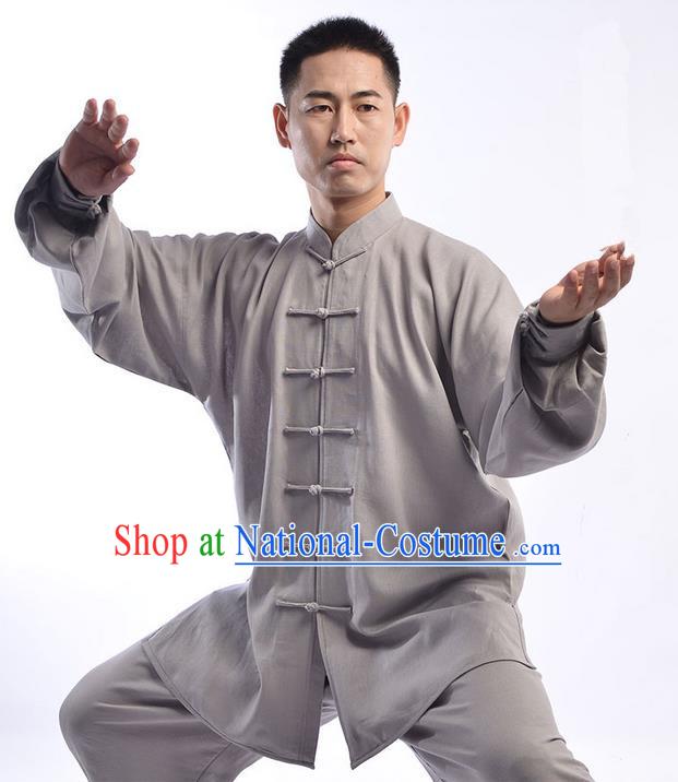 Top Chinese Traditional Natural Linen Kung Fu Costume Martial Arts Kung Fu Training Uniform Gongfu Shaolin Wushu Clothing Tai Chi Taiji Teacher Suits Uniforms for Men