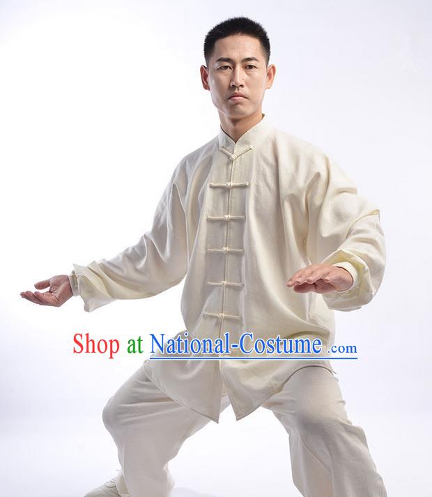 Top Chinese Traditional Natural Linen Kung Fu Costume Martial Arts Kung Fu Training Uniform Gongfu Shaolin Wushu Clothing Tai Chi Taiji Teacher Suits Uniforms for Men