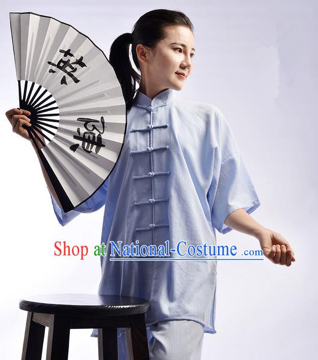 Top Linen Kung Fu Costume Martial Arts Kung Fu Training Uniform Tang Suit Gongfu Shaolin Wushu Clothing Tai Chi Taiji Teacher Suits Uniforms for Women