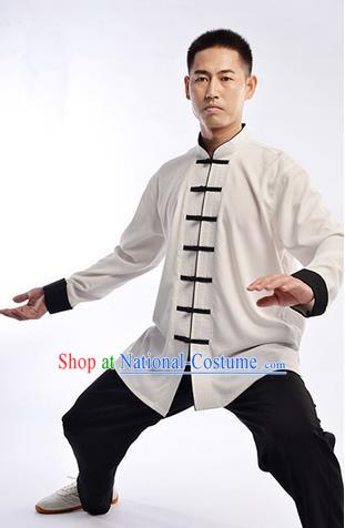 Traditional Chinese Top Cross Elastic Linen Kung Fu Costume Martial Arts Kung Fu Training Uniform Gongfu Shaolin Wushu Clothing Tai Chi Taiji Teacher Suits Uniforms for Men