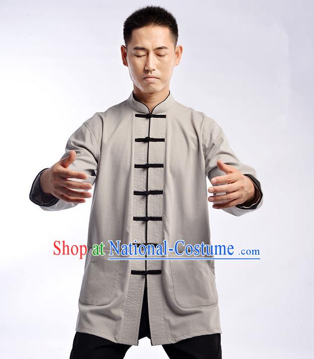 Traditional Chinese Top Cross Elastic Linen Kung Fu Costume Martial Arts Kung Fu Training Uniform Gongfu Shaolin Wushu Clothing Tai Chi Taiji Teacher Suits Uniforms for Men