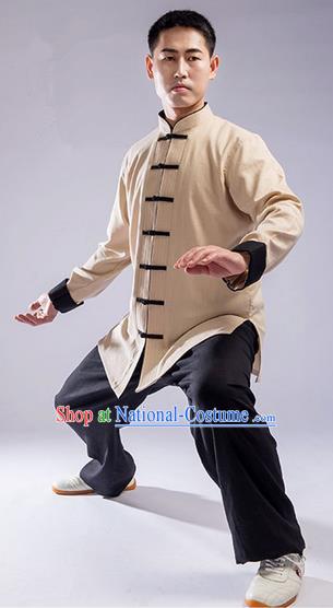 Traditional Chinese Top Cross Elastic Linen Kung Fu Costume Martial Arts Kung Fu Training Uniform Gongfu Shaolin Wushu Clothing Tai Chi Taiji Teacher Suits Uniforms for Men