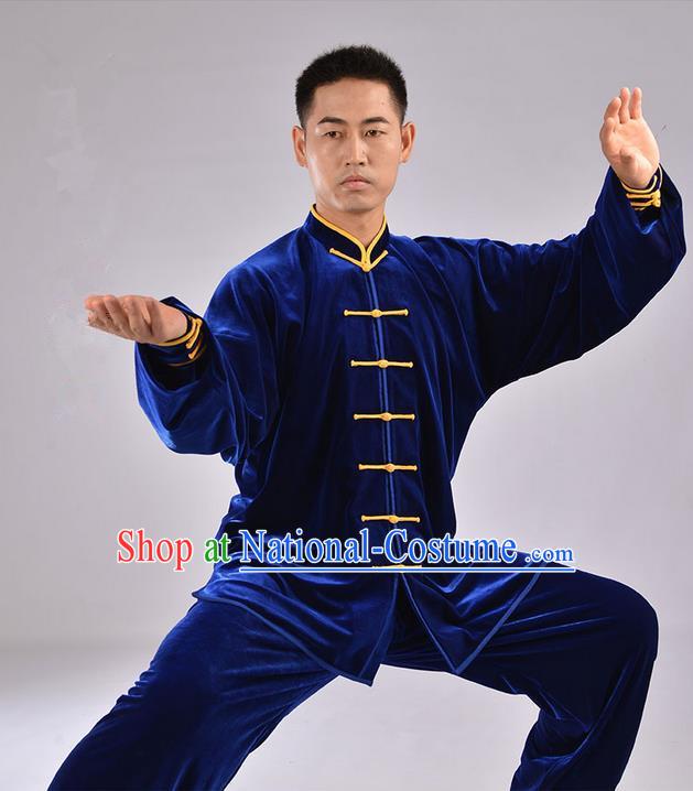 Traditional Chinese Top Upset South Korea Velvet Pleuche Kung Fu Costume Martial Arts Kung Fu Training Uniform Tang Suit Gongfu Shaolin Wushu Clothing Tai Chi Taiji Teacher Suits Uniforms for Men