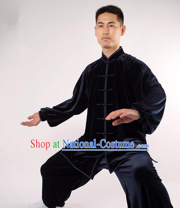 Traditional Chinese Top Upset South Korea Velvet Pleuche Kung Fu Costume Martial Arts Kung Fu Training Uniform Tang Suit Gongfu Shaolin Wushu Clothing Tai Chi Taiji Teacher Suits Uniforms for Men