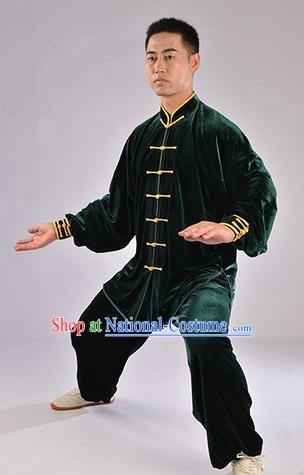 Traditional Chinese Top Upset South Korea Velvet Pleuche Kung Fu Costume Martial Arts Kung Fu Training Uniform Tang Suit Gongfu Shaolin Wushu Clothing Tai Chi Taiji Teacher Suits Uniforms for Men