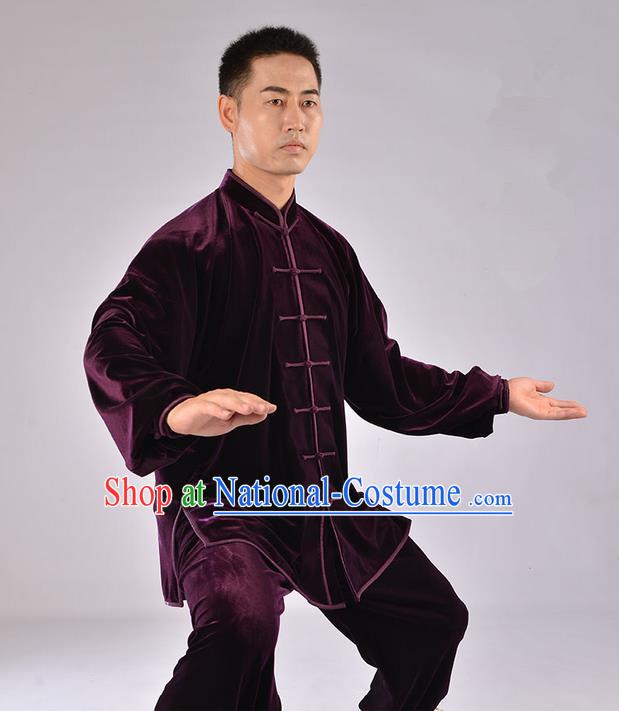 Traditional Chinese Top Upset South Korea Velvet Pleuche Kung Fu Costume Martial Arts Kung Fu Training Uniform Tang Suit Gongfu Shaolin Wushu Clothing Tai Chi Taiji Teacher Suits Uniforms for Men