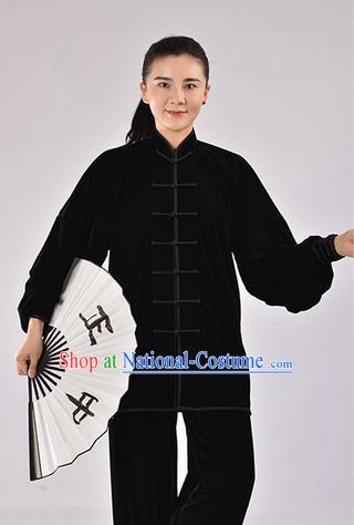 Traditional Chinese Thicken Pleuche Kung Fu Costume Martial Arts Kung Fu Training Uniform Tang Suit Gongfu Shaolin Wushu Clothing Tai Chi Taiji Teacher Suits Uniforms for Women