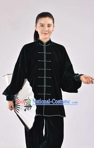 Traditional Chinese Thicken Pleuche Kung Fu Costume Martial Arts Kung Fu Training Uniform Tang Suit Gongfu Shaolin Wushu Clothing Tai Chi Taiji Teacher Suits Uniforms for Women