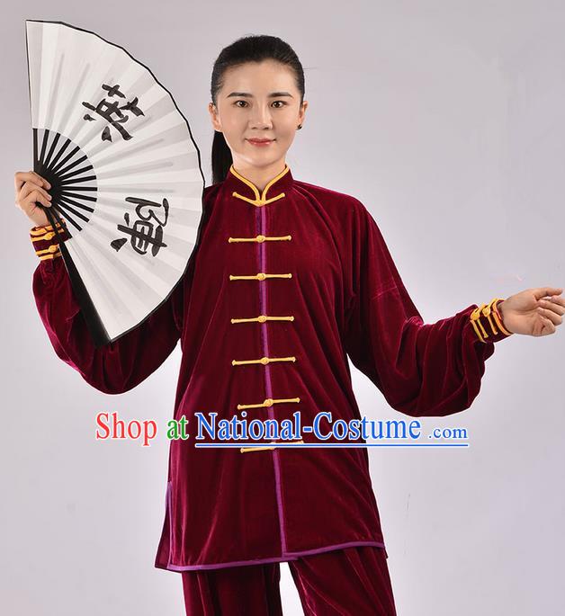 Traditional Chinese Thicken Pleuche Kung Fu Costume Martial Arts Kung Fu Training Uniform Tang Suit Gongfu Shaolin Wushu Clothing Tai Chi Taiji Teacher Suits Uniforms for Women