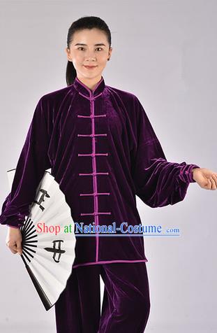 Traditional Chinese Thicken Pleuche Kung Fu Costume Martial Arts Kung Fu Training Uniform Tang Suit Gongfu Shaolin Wushu Clothing Tai Chi Taiji Teacher Suits Uniforms for Women