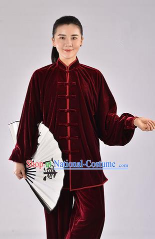 Traditional Chinese Thicken Pleuche Kung Fu Costume Martial Arts Kung Fu Training Uniform Tang Suit Gongfu Shaolin Wushu Clothing Tai Chi Taiji Teacher Suits Uniforms for Women