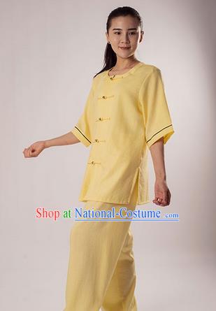 Traditional Chinese Fine Linen Kung Fu Costume Martial Arts Kung Fu Training Uniform Tang Suit Gongfu Shaolin Wushu Clothing Tai Chi Taiji Teacher Suits Uniforms for Women