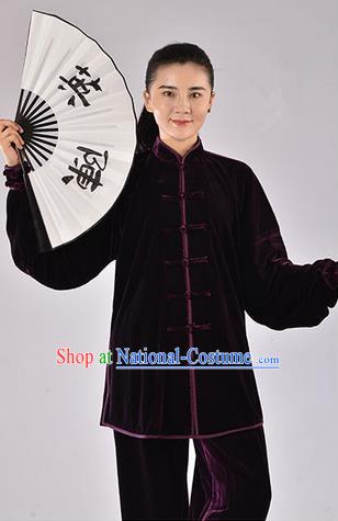 Traditional Chinese Thicken Pleuche Kung Fu Costume Martial Arts Kung Fu Training Uniform Tang Suit Gongfu Shaolin Wushu Clothing Tai Chi Taiji Teacher Suits Uniforms for Women